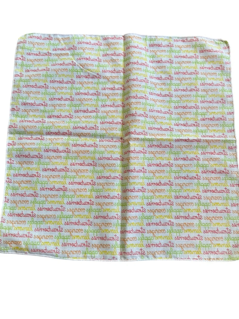 VTG 80s Napkins Cloth Words FRUIT Colorful Set 8